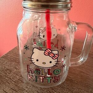 Hello Kitty Glass Mason Jar with Red Straw
